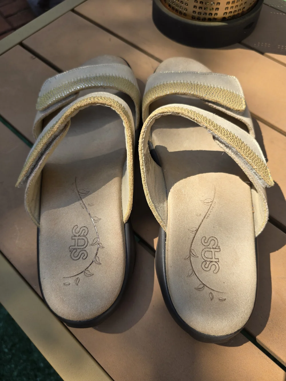 SAS Tripad Womens Beige/Gold Leather Comfort Slide Sandals Size 10 W